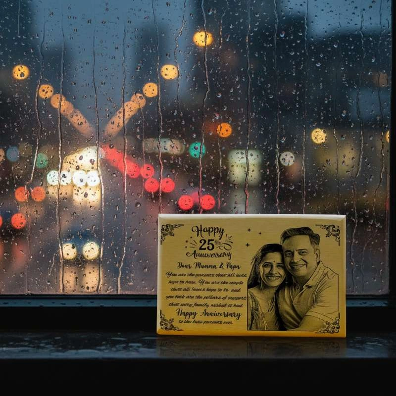 Customized 25th Anniversary Engraved Wooden Photo Frame for Parents - Image 3